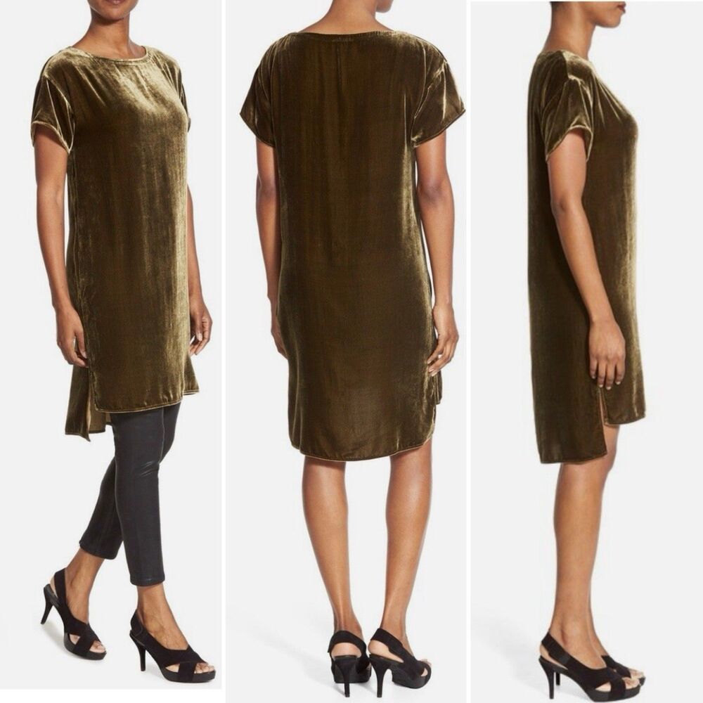 Eileen Fisher Serpentine Velvet Tunic Dress Bateau Neck Fall Holiday Petite Med